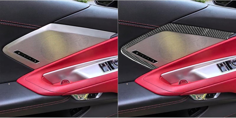 Edinstry 2pcs Soft Black Carbon Fiber Door Speaker Frame Trim Stickers for Corvette C8 2020-2024, Car au-dio Speaker Decoration, Interior Accessories - Image 3